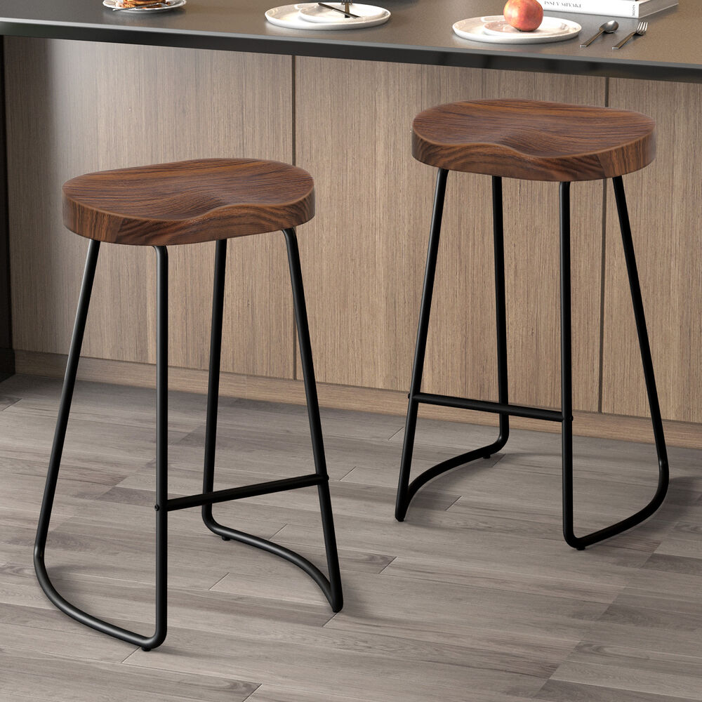 2x ALFORDSON Bar Stools Tractor Vintage 75cm Dark Wood