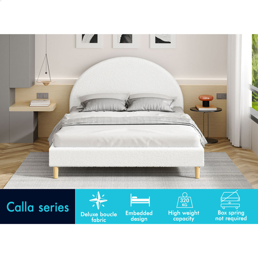 ALFORDSON Bed Frame Double Size Mattress Base Platform White Boucle CALLA