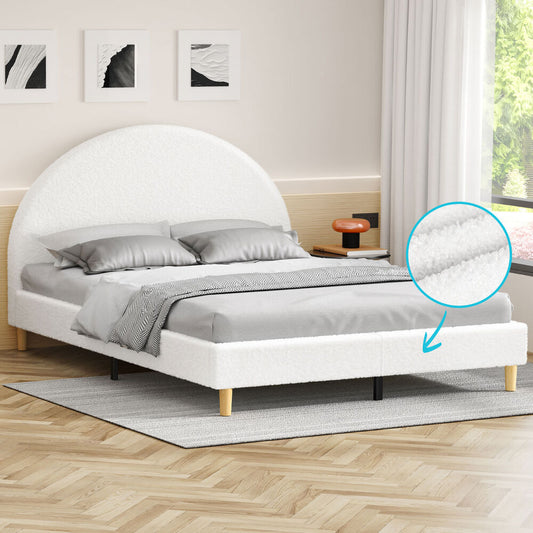 ALFORDSON Bed Frame King Size Mattress Base Platform White Boucle CALLA