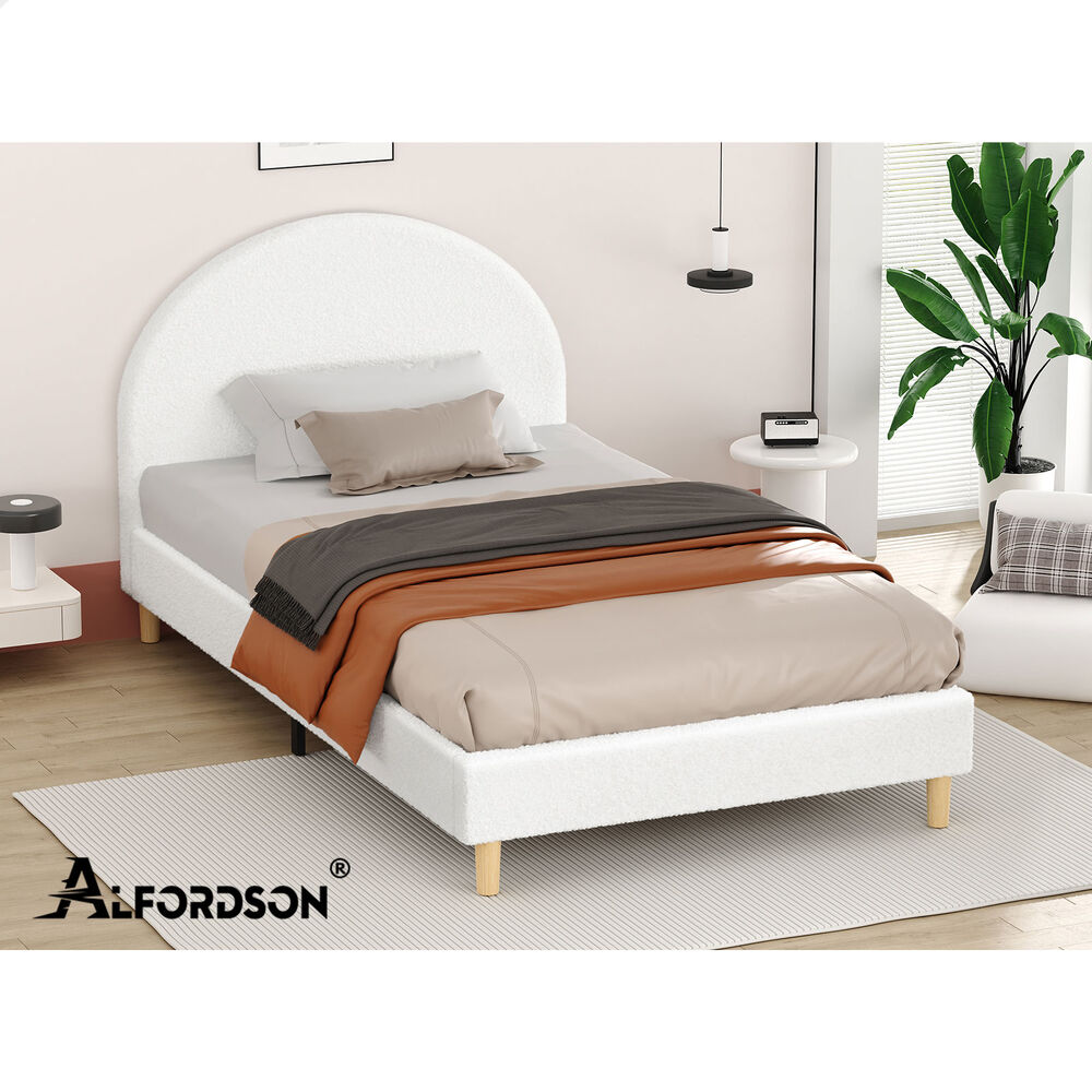 ALFORDSON Bed Frame King Single Mattress Base Platform White Boucle CALLA
