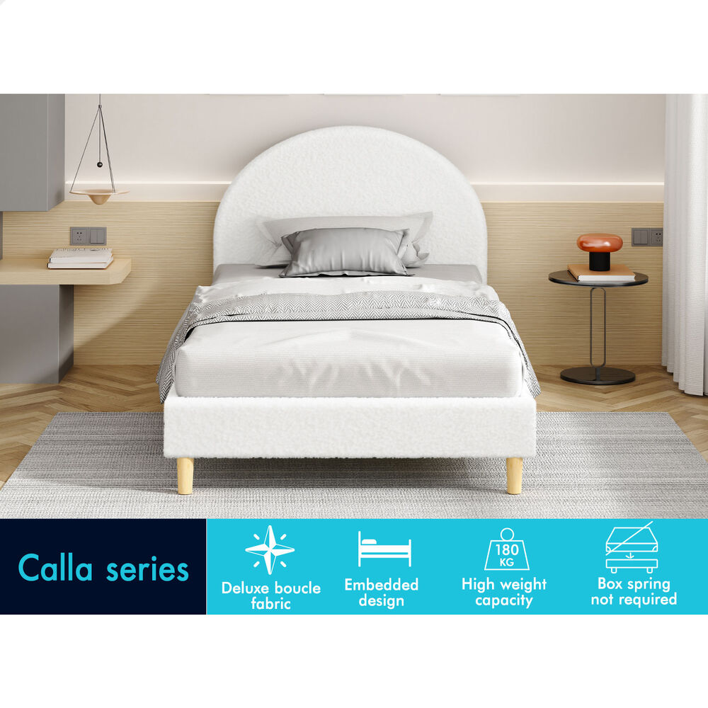 ALFORDSON Bed Frame King Single Mattress Base Platform White Boucle CALLA