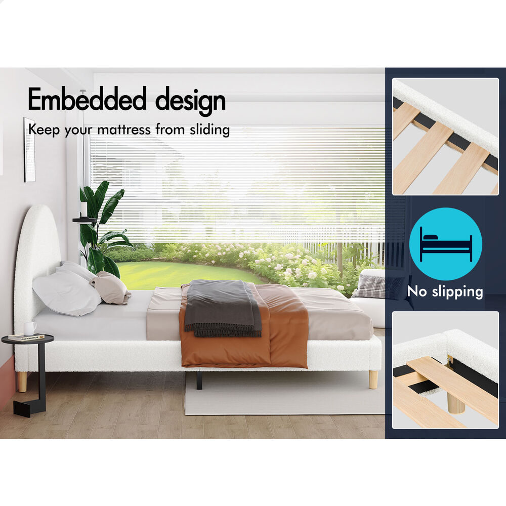 ALFORDSON Bed Frame King Single Mattress Base Platform White Boucle CALLA