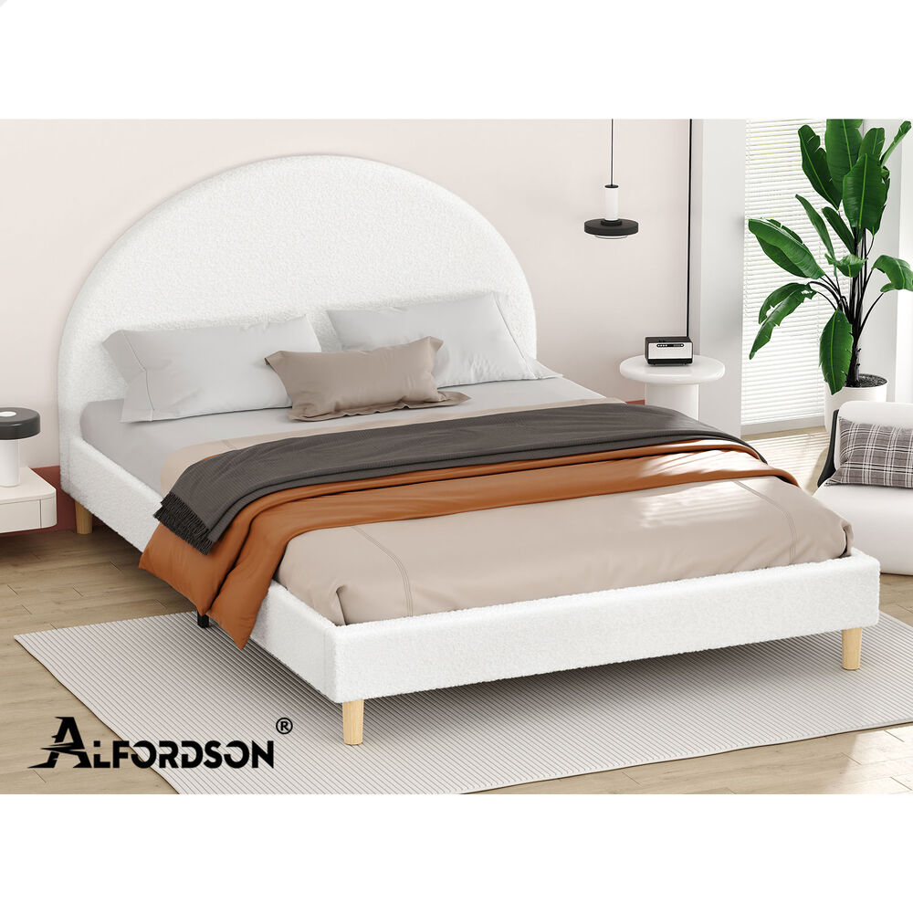 ALFORDSON Bed Frame Queen Size Mattress Base Platform White Boucle CALLA