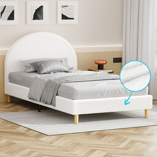ALFORDSON Bed Frame Single Size Mattress Base Platform White Boucle CALLA