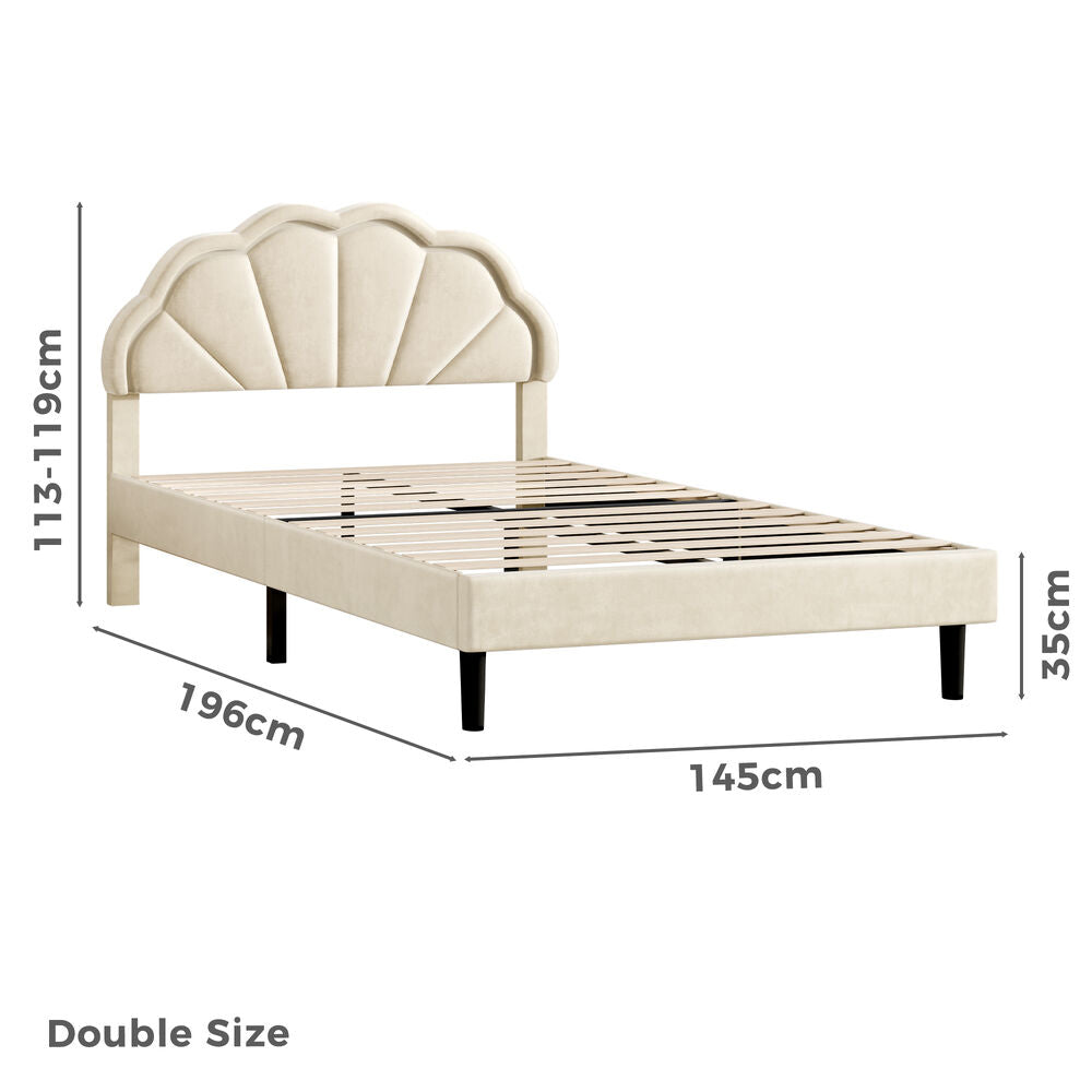 ALFORDSON Bed Frame Double Size LED Adjustable Headboard Velvet Beige Platform