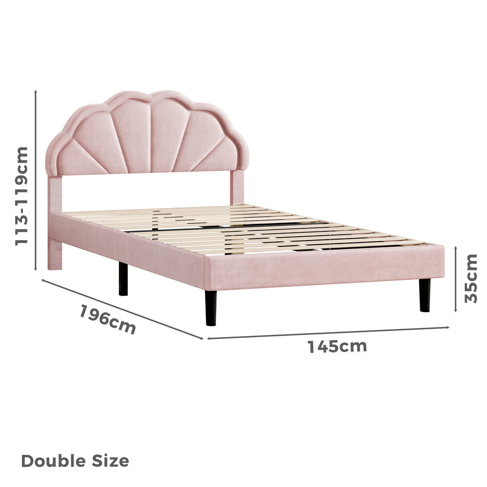 ALFORDSON Bed Frame Double Size LED Adjustable Headboard Velvet Pink Platform