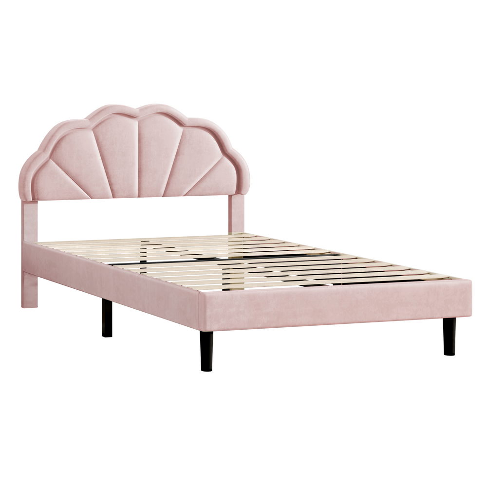 ALFORDSON Bed Frame Double Size LED Adjustable Headboard Velvet Pink Platform