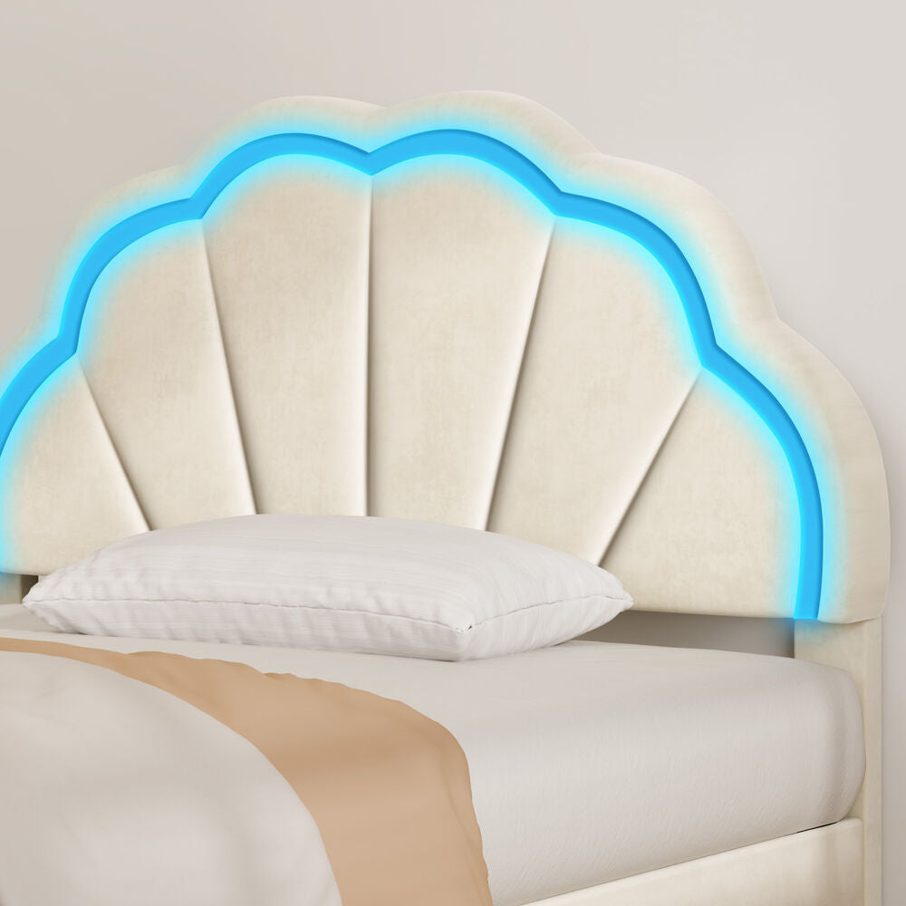 ALFORDSON Bed Frame King Single LED Adjustable Headboard Velvet Beige Platform
