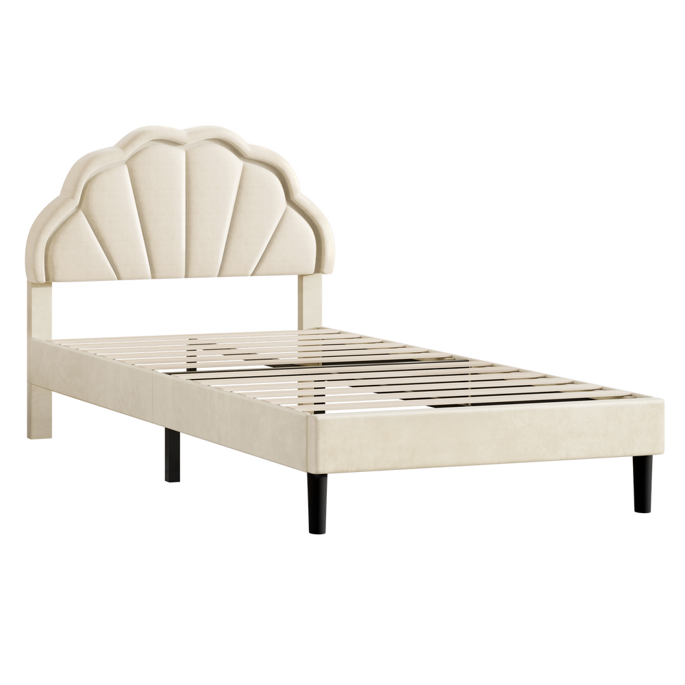 ALFORDSON Bed Frame King Single LED Adjustable Headboard Velvet Beige Platform