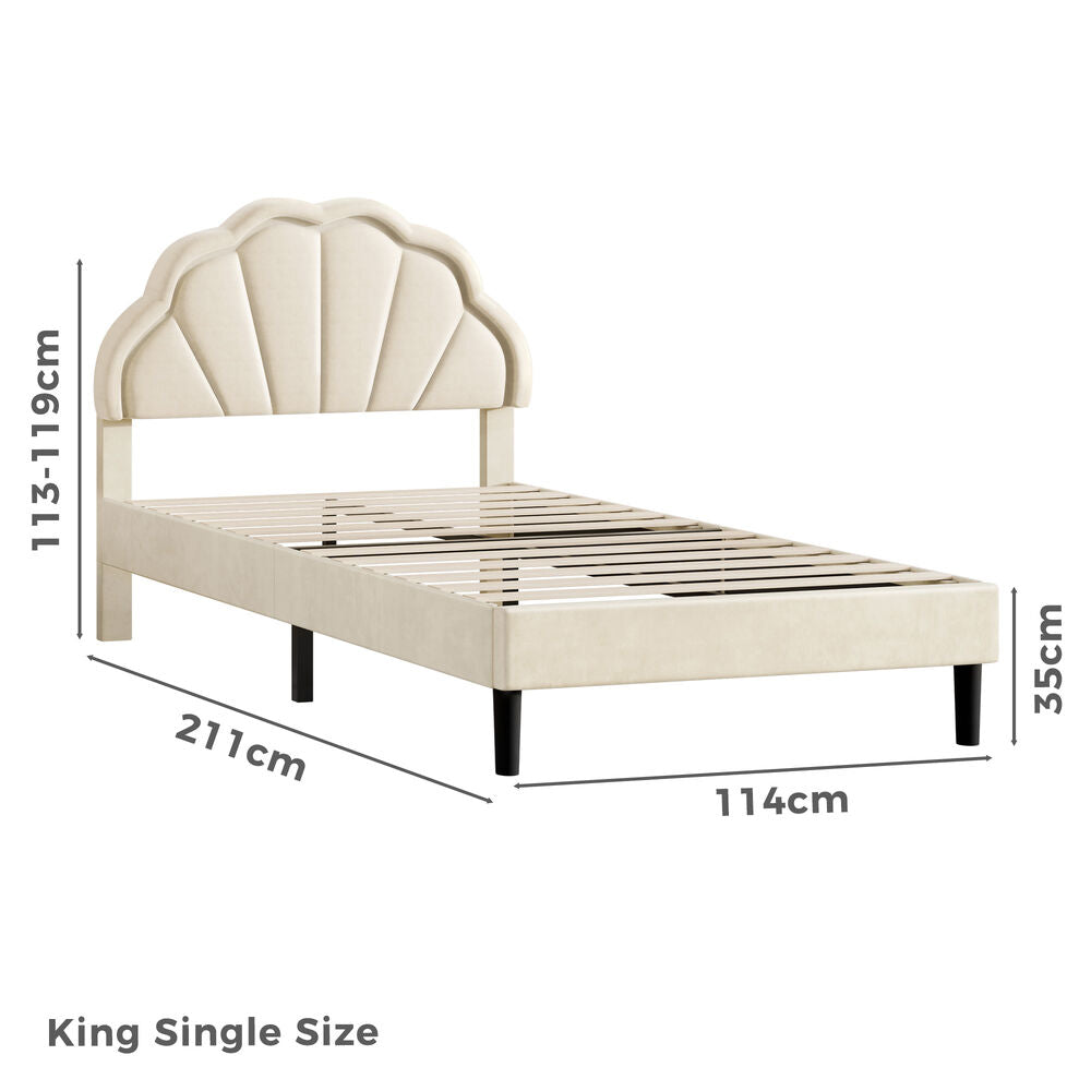 ALFORDSON Bed Frame King Single LED Adjustable Headboard Velvet Beige Platform