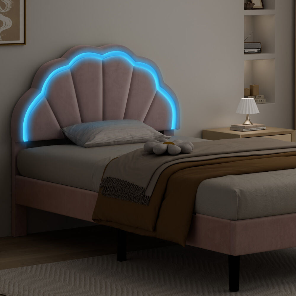 ALFORDSON Bed Frame King Single LED Adjustable Headboard Velvet Pink Platform