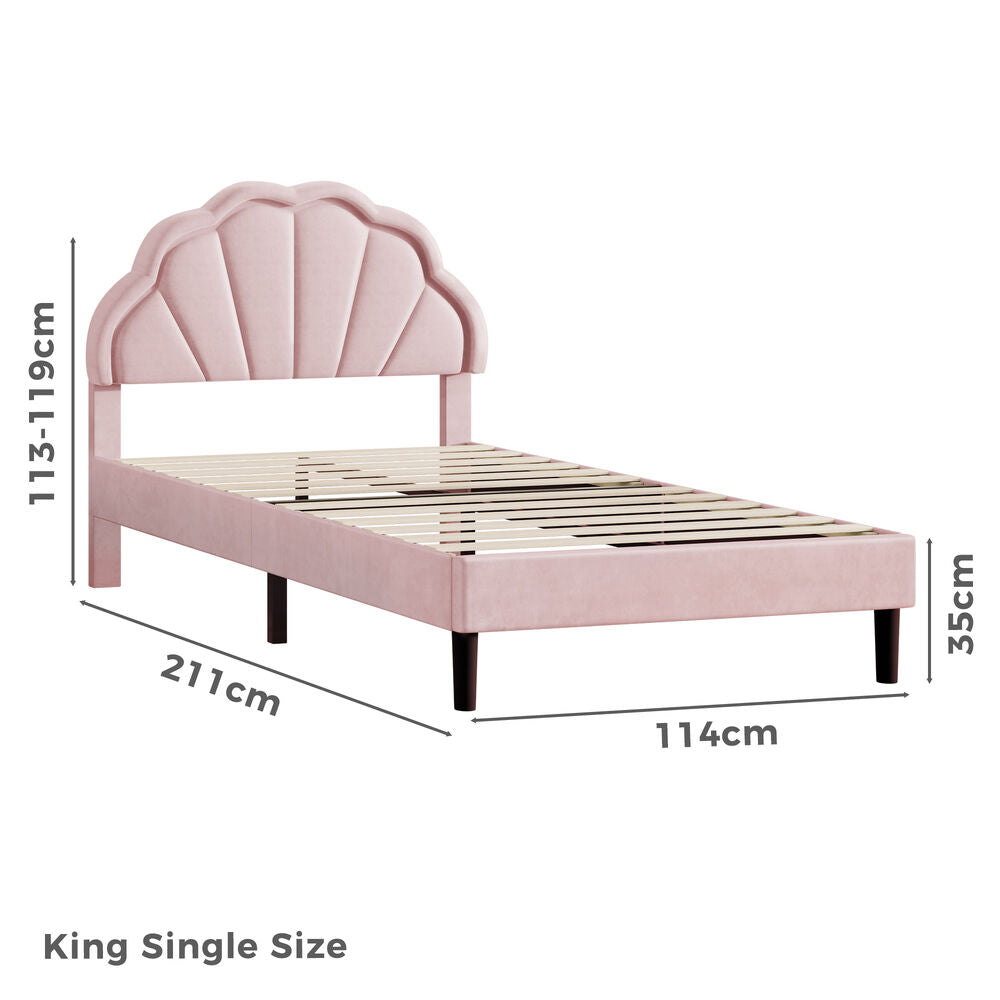 ALFORDSON Bed Frame King Single LED Adjustable Headboard Velvet Pink Platform