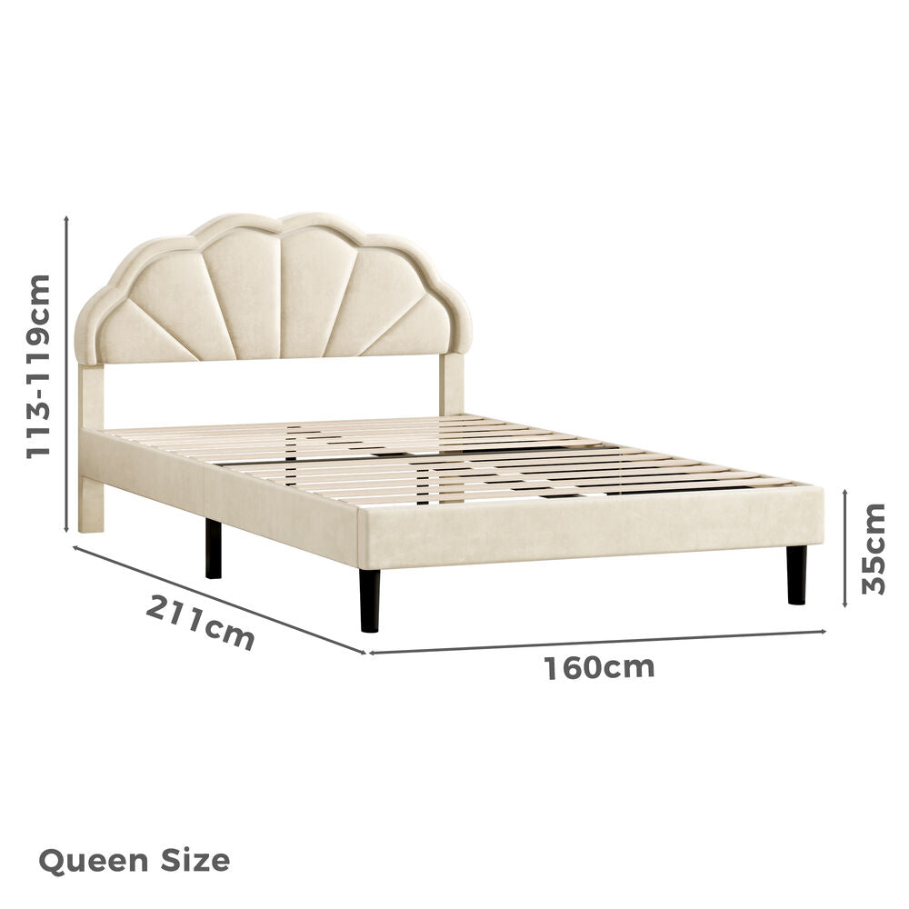 ALFORDSON Bed Frame Queen Size LED Adjustable Headboard Velvet Beige Platform
