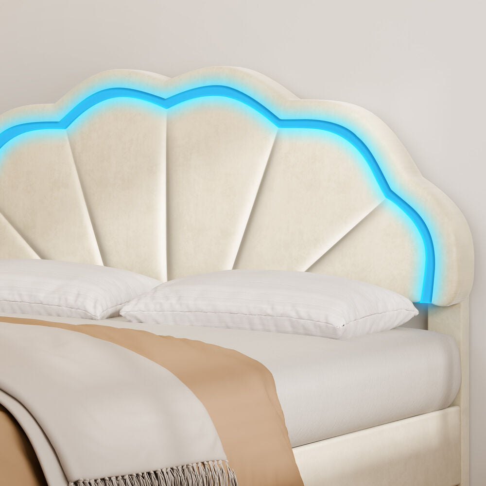 ALFORDSON Bed Frame Queen Size LED Adjustable Headboard Velvet Beige Platform