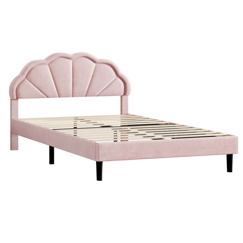 ALFORDSON Bed Frame Queen Size LED Adjustable Headboard Velvet Pink Platform