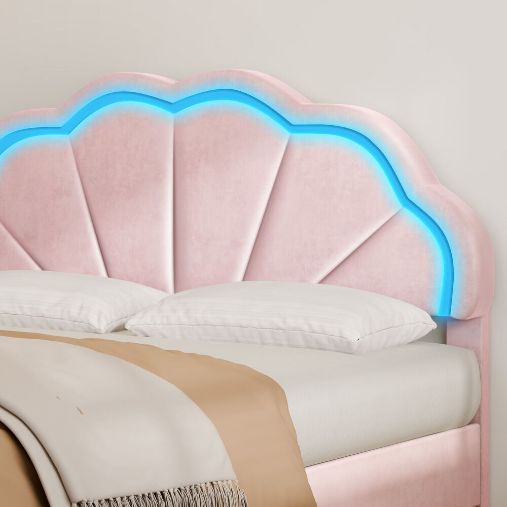 ALFORDSON Bed Frame Queen Size LED Adjustable Headboard Velvet Pink Platform