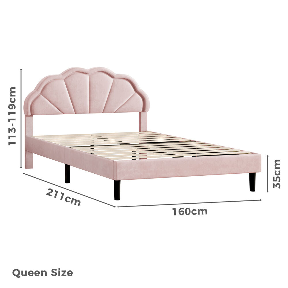 ALFORDSON Bed Frame Queen Size LED Adjustable Headboard Velvet Pink Platform