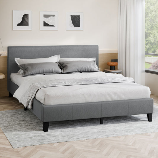 ALFORDSON Bed Frame King Size Mattress Base Wooden Platform Fabric Grey