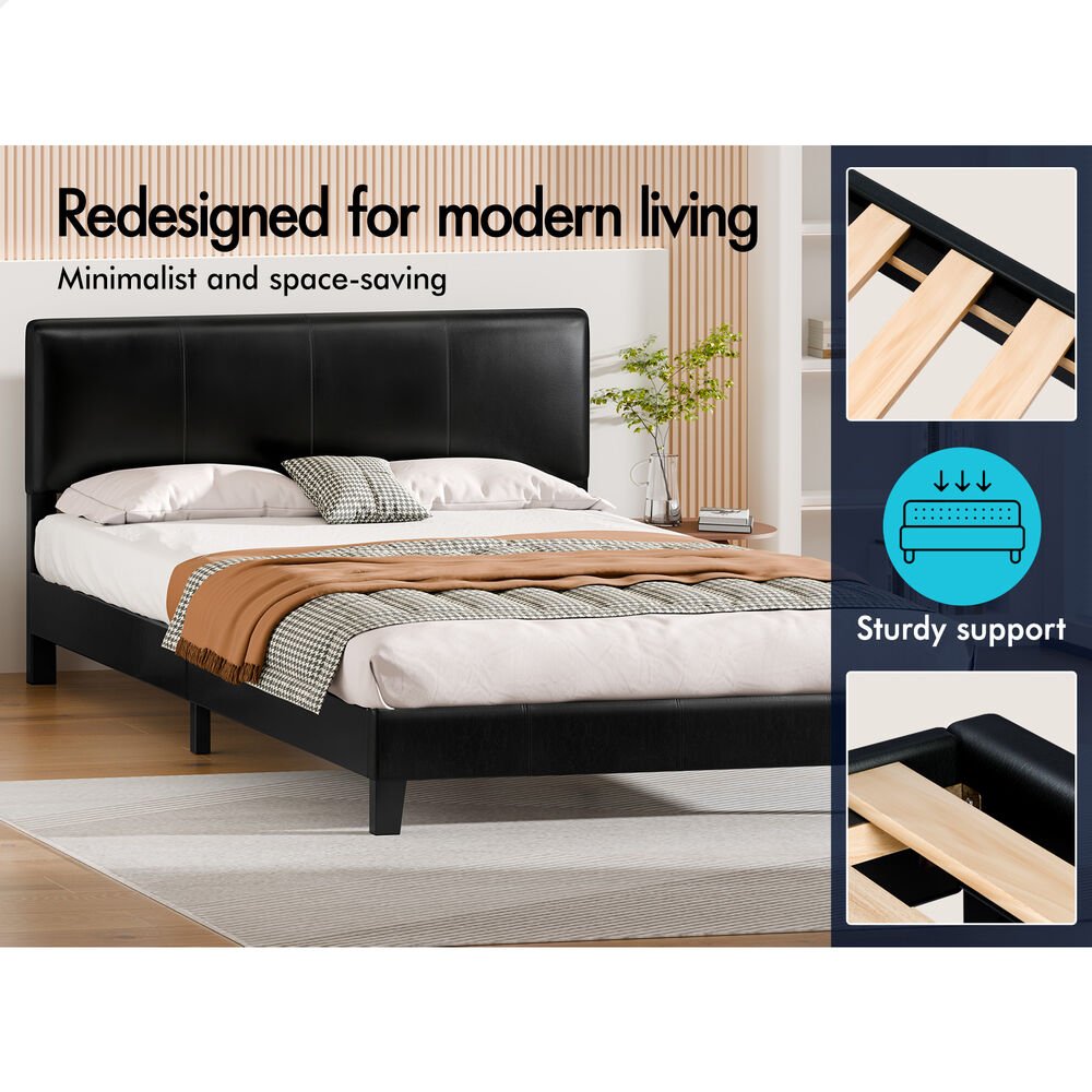 ALFORDSON Bed Frame Double Size Mattress Base Platform Leather Black Linus