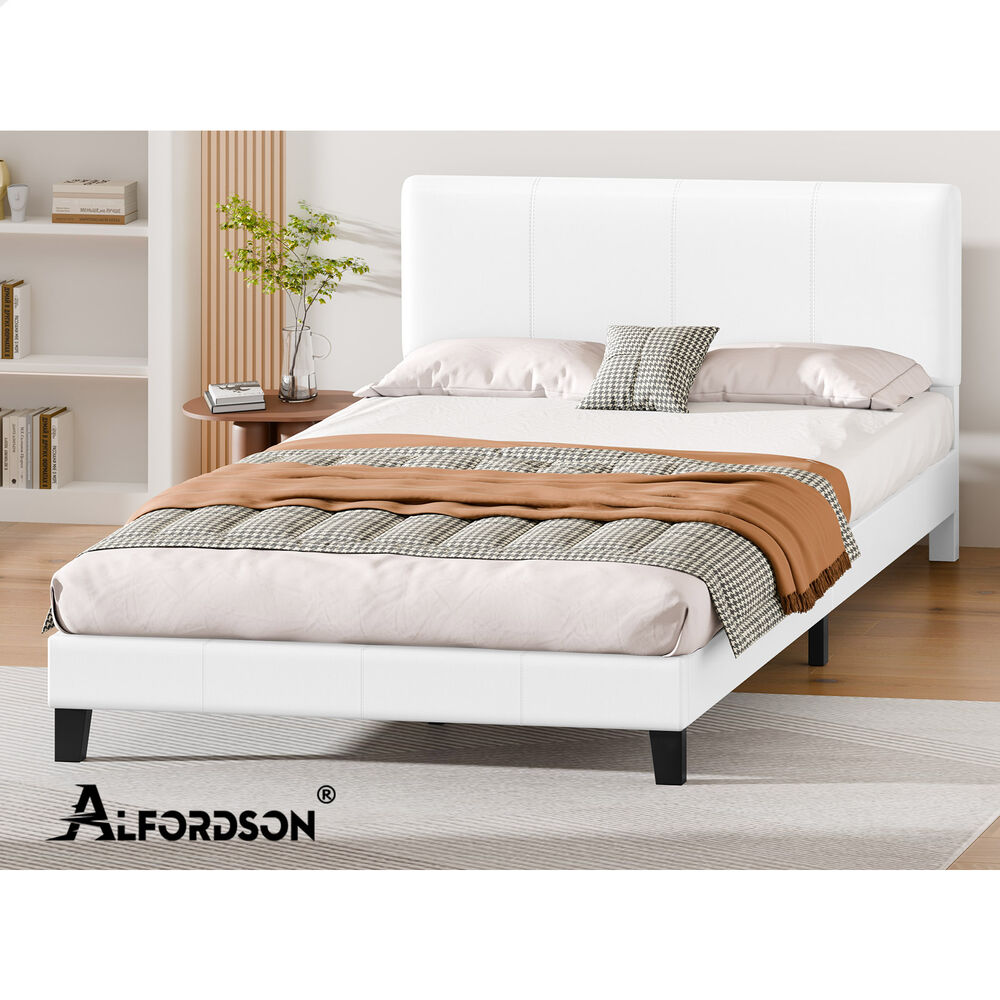 ALFORDSON Bed Frame Double Size Mattress Base Platform Leather White Linus