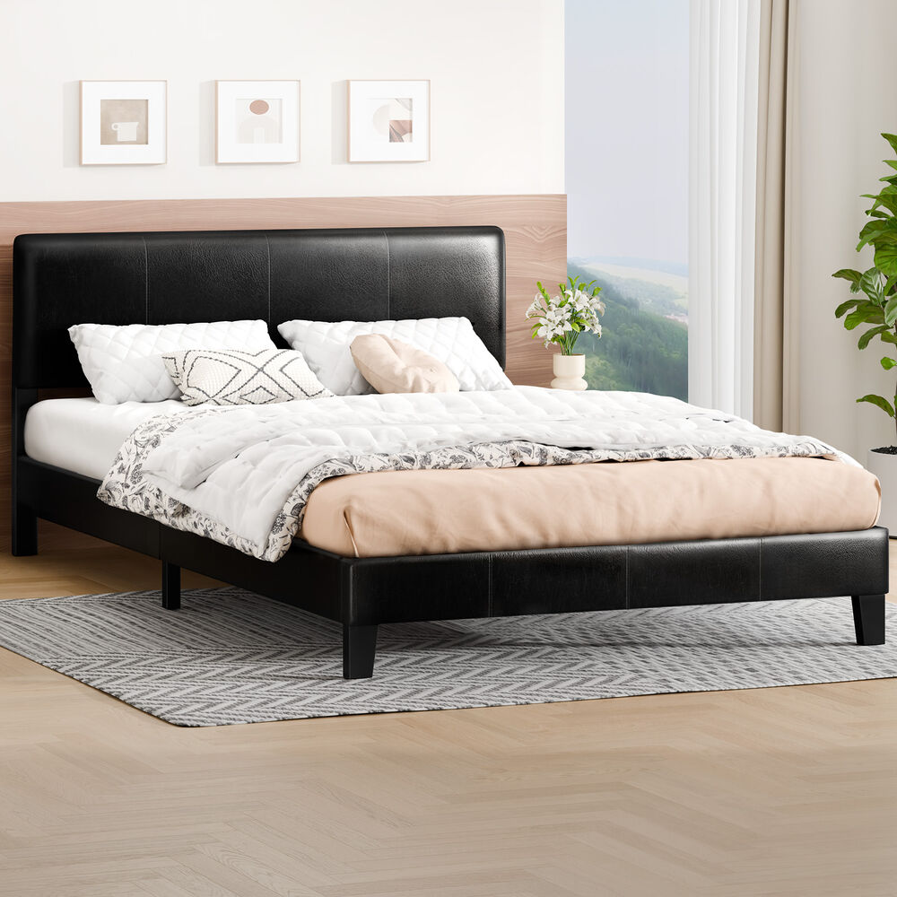 ALFORDSON Bed Frame King Size Mattress Base Platform Leather Black Linus