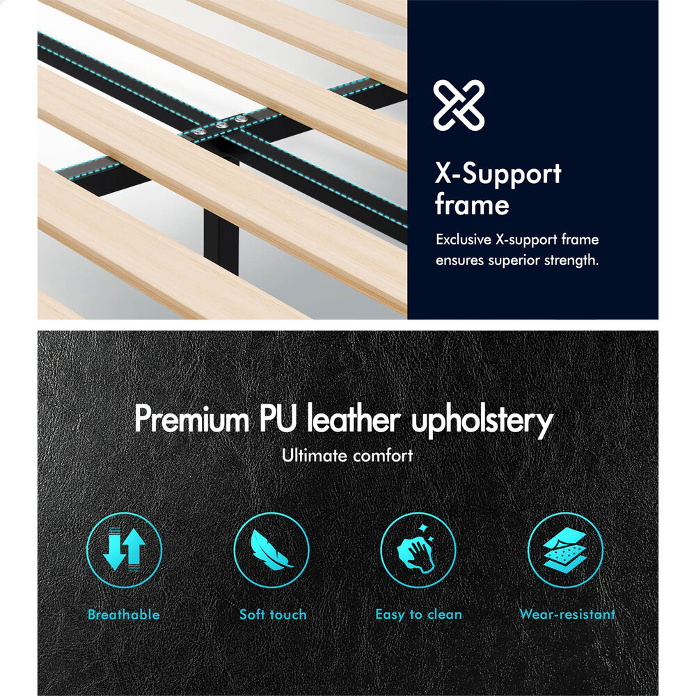 ALFORDSON Bed Frame King Size Mattress Base Platform Leather Black Linus