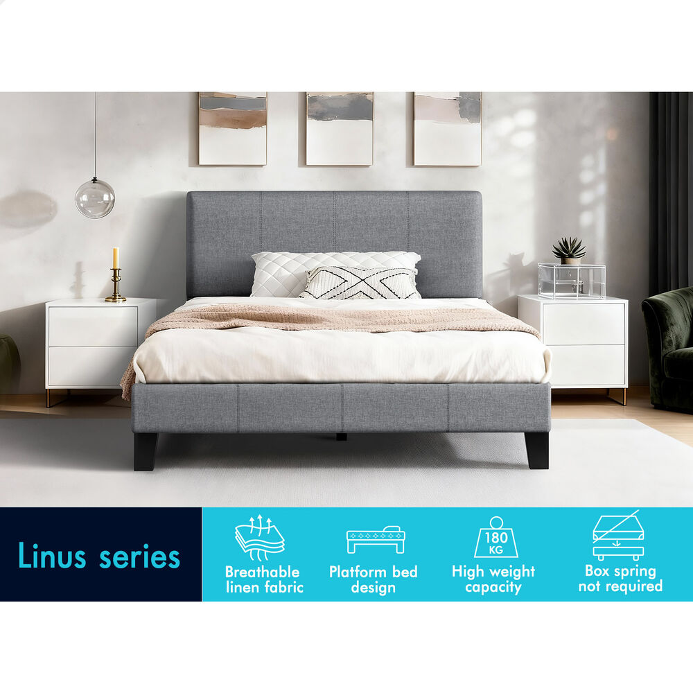ALFORDSON Bed Frame King Single Mattress Base Platform Fabric Grey Linus