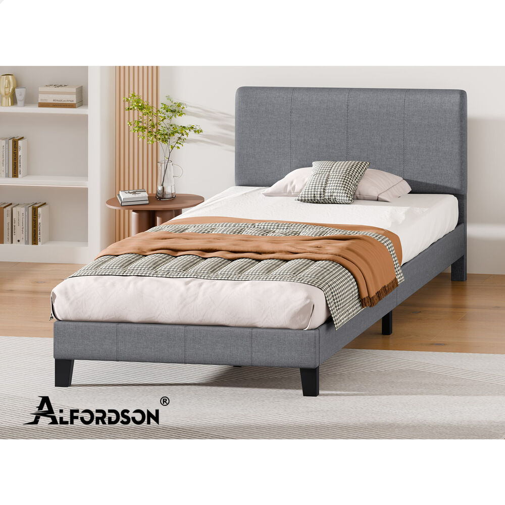 ALFORDSON Bed Frame King Single Mattress Base Platform Fabric Grey Linus
