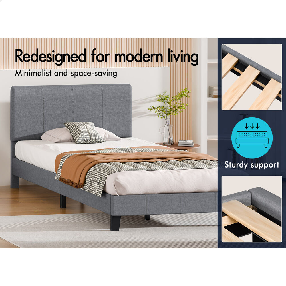 ALFORDSON Bed Frame King Single Mattress Base Platform Fabric Grey Linus