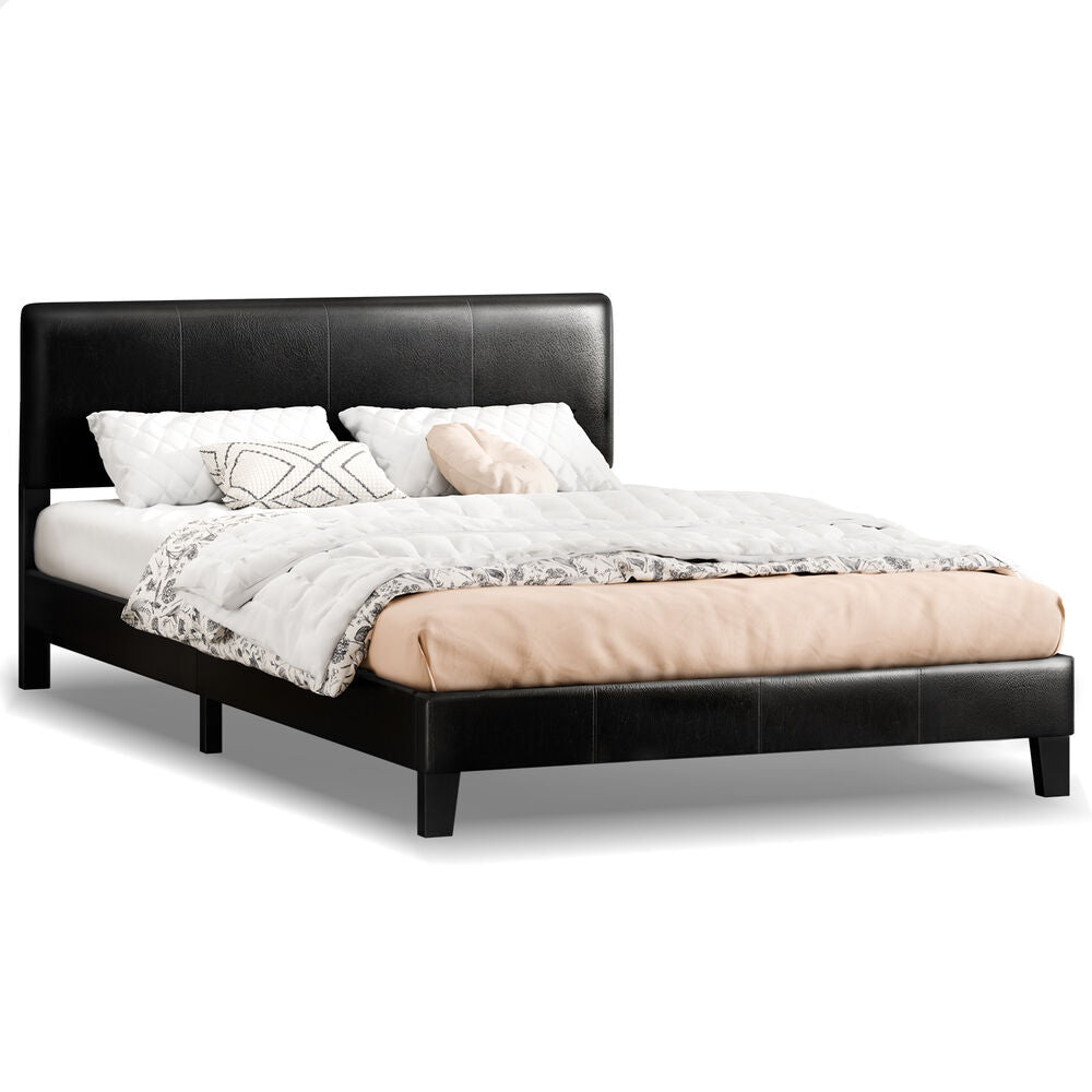 ALFORDSON Bed Frame Queen Size Mattress Base Platform Leather Black Linus