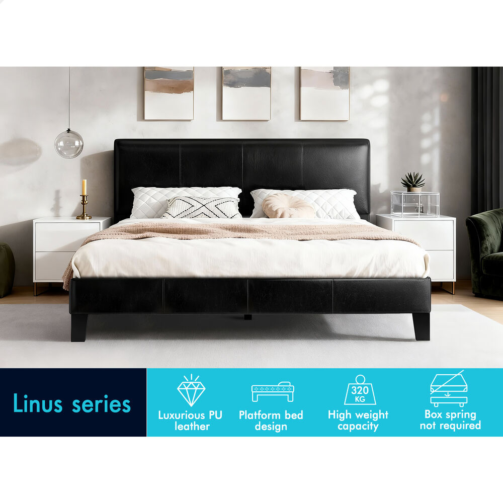 ALFORDSON Bed Frame Queen Size Mattress Base Platform Leather Black Linus