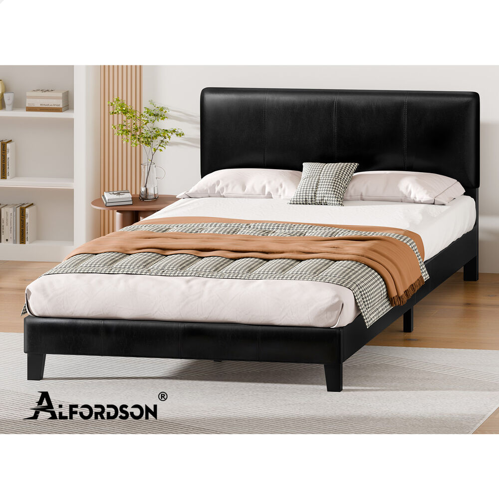 ALFORDSON Bed Frame Queen Size Mattress Base Platform Leather Black Linus
