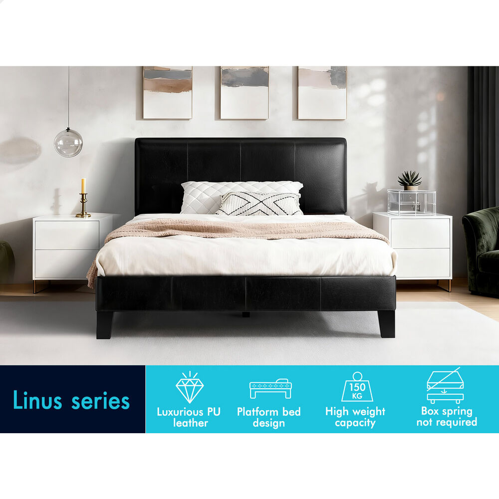 ALFORDSON Bed Frame Single Size Mattress Base Platform Leather Black Linus