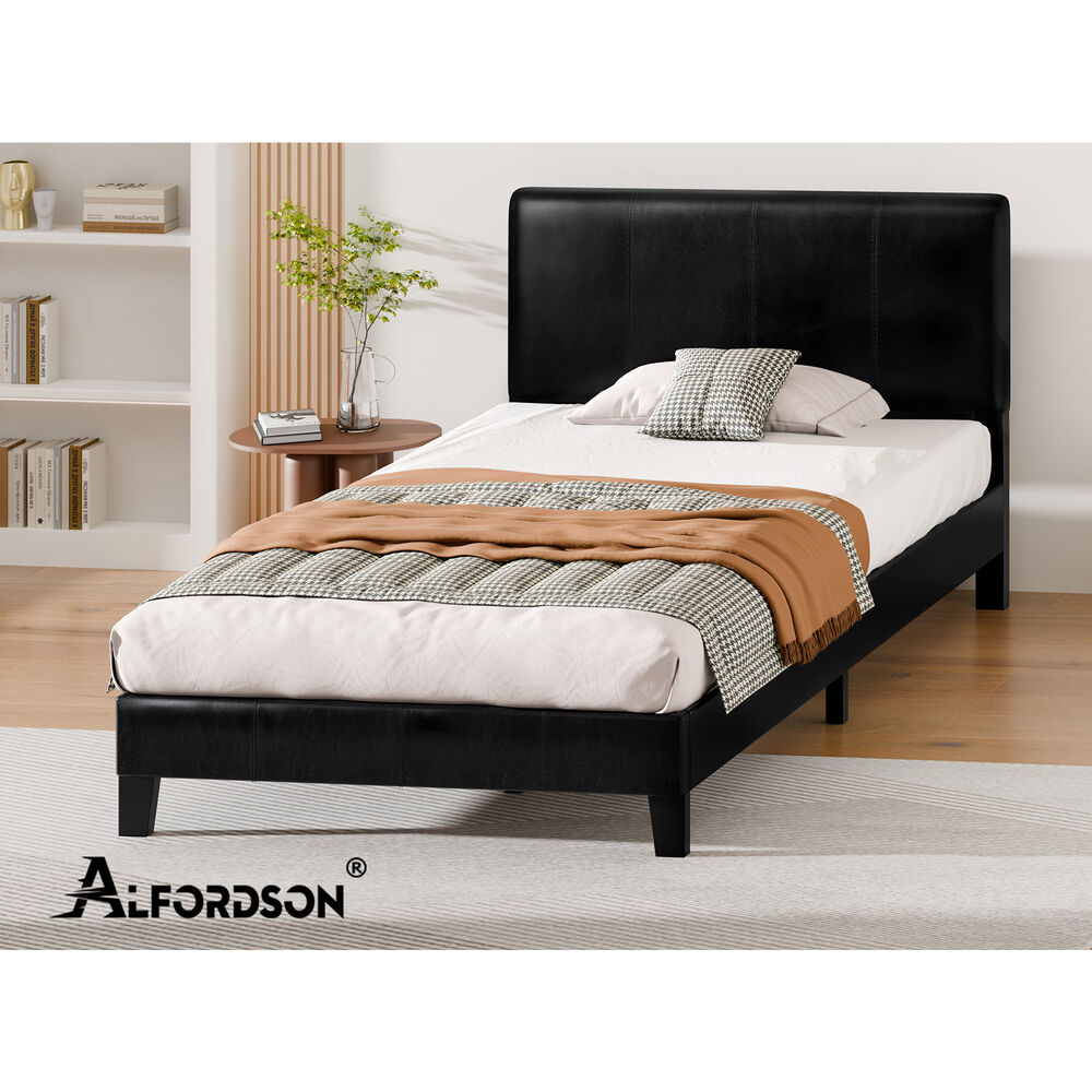 ALFORDSON Bed Frame Single Size Mattress Base Platform Leather Black Linus