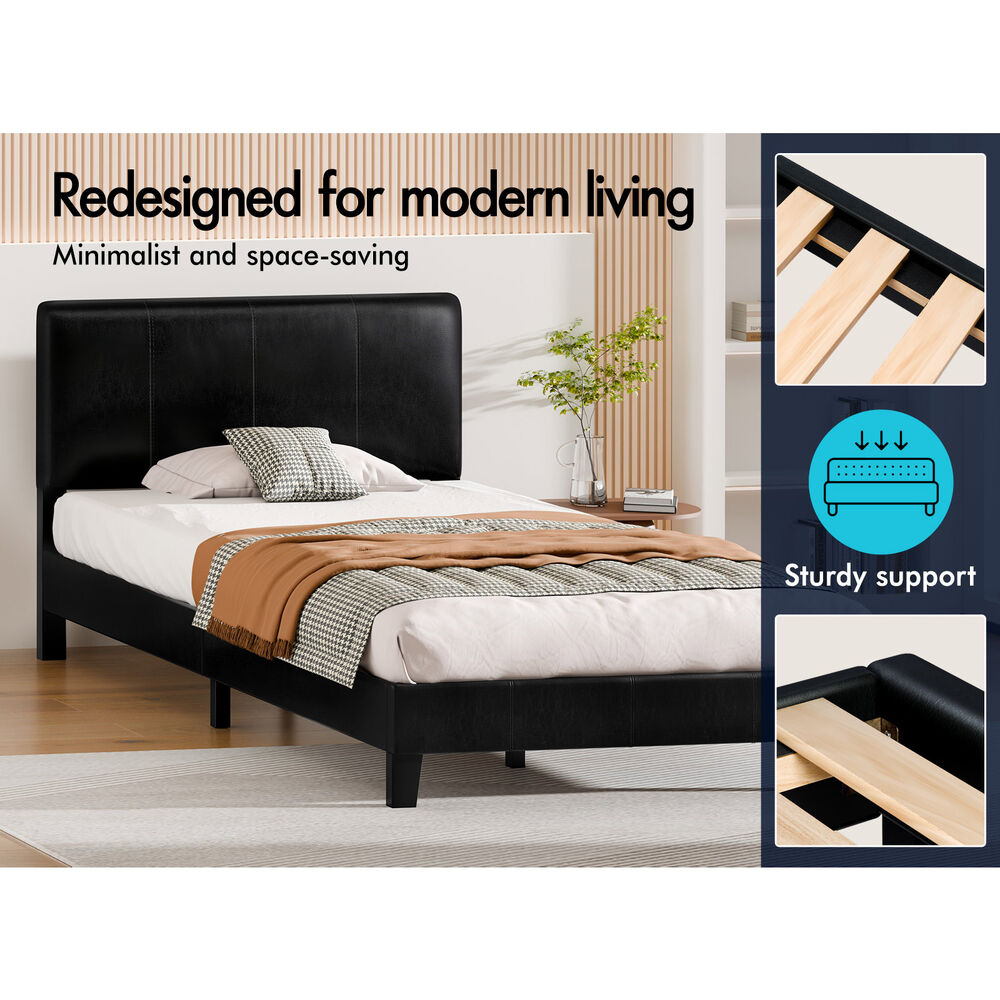 ALFORDSON Bed Frame Single Size Mattress Base Platform Leather Black Linus