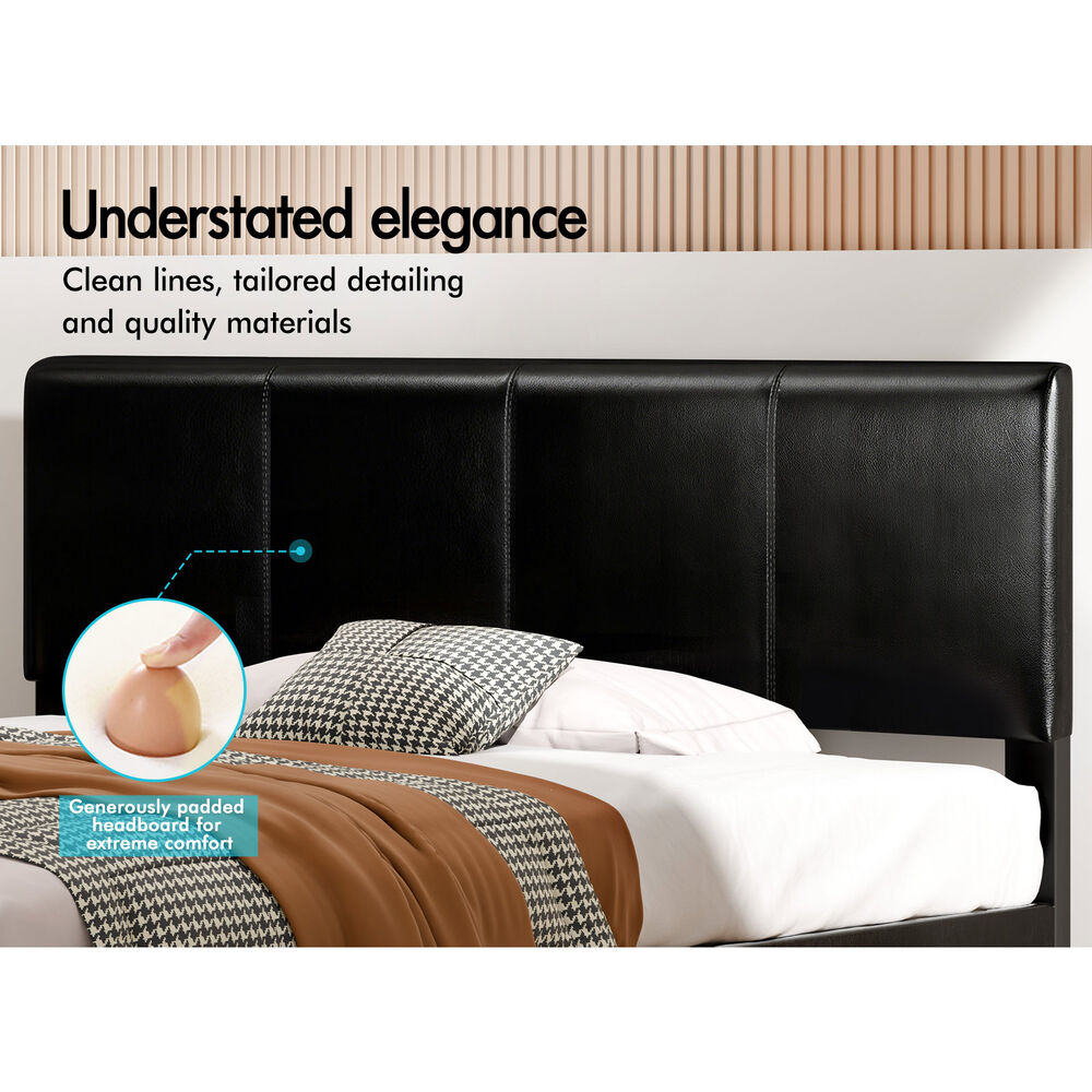 ALFORDSON Bed Frame Single Size Mattress Base Platform Leather Black Linus