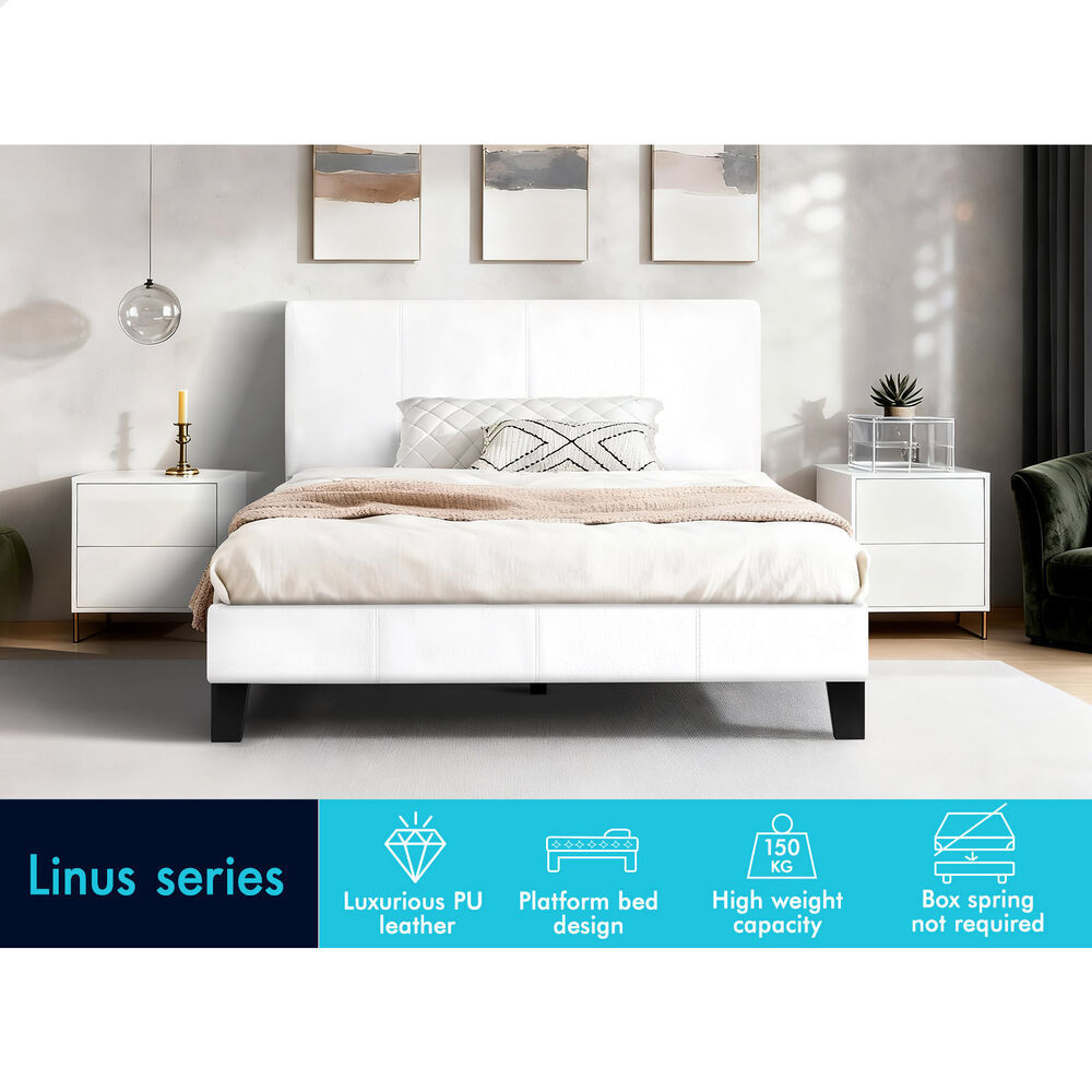 ALFORDSON Bed Frame Single Size Mattress Base Platform Leather White Linus