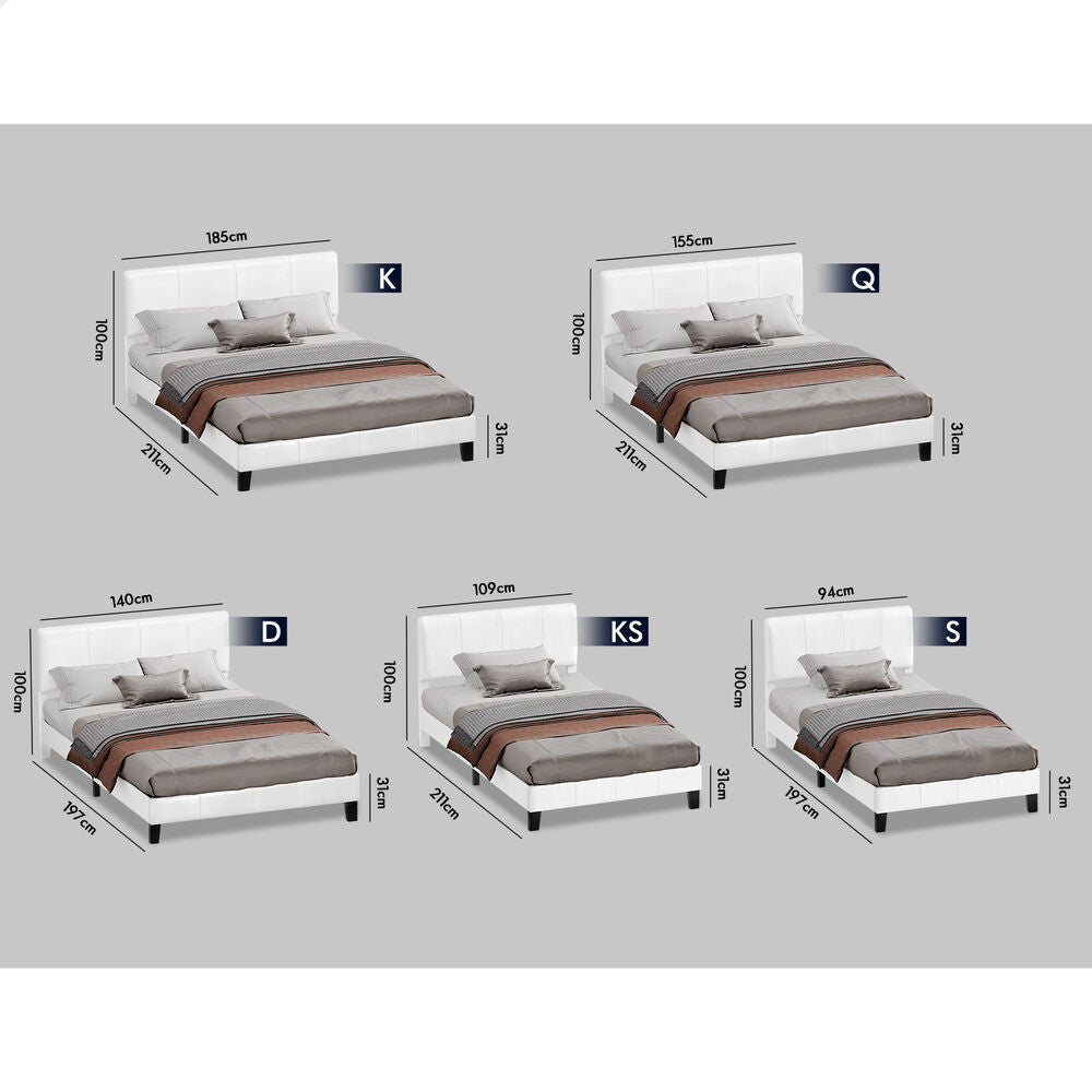 ALFORDSON Bed Frame Single Size Mattress Base Platform Leather White Linus