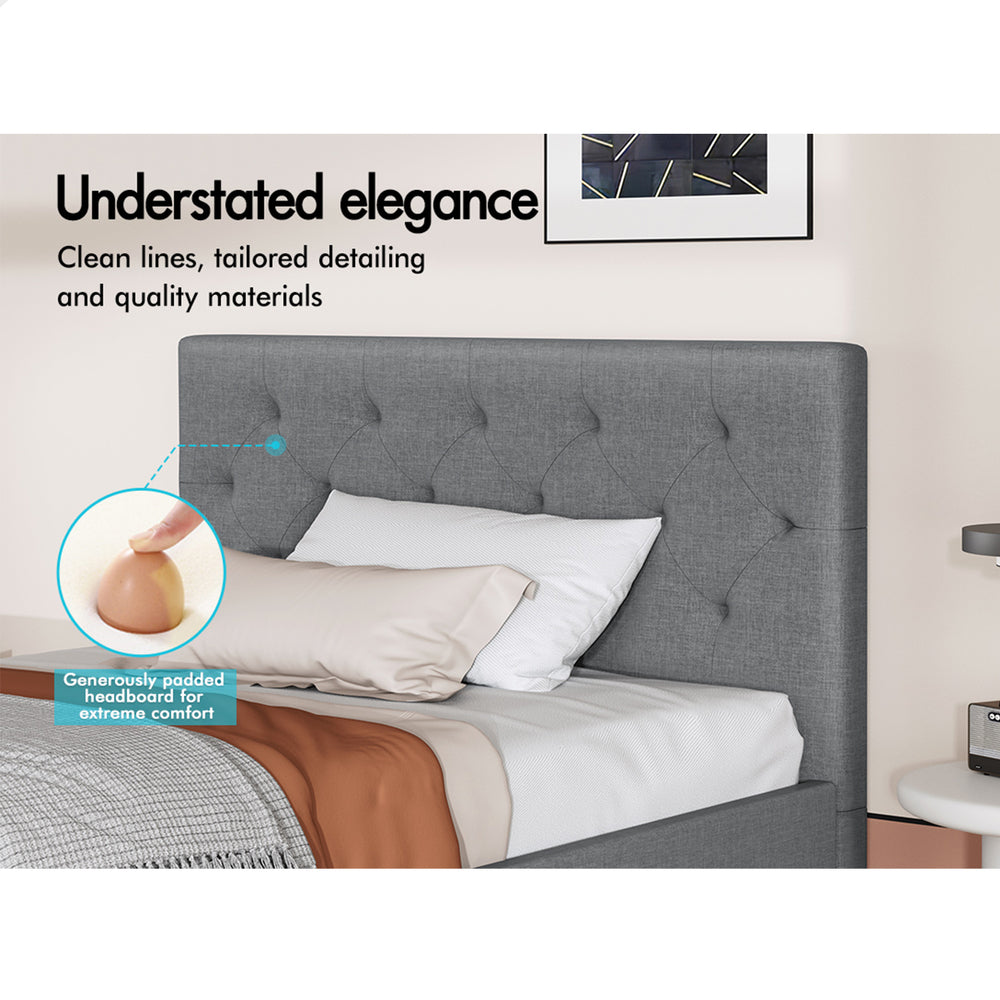 ALFORDSON Bed Frame King Single Wooden Base Platform Grey Fabric MADELYN