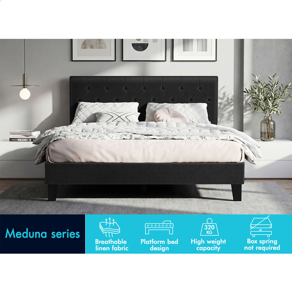 ALFORDSON Bed Frame Double Size Tufted Headboard Modern Fabric Charcoal Meduna