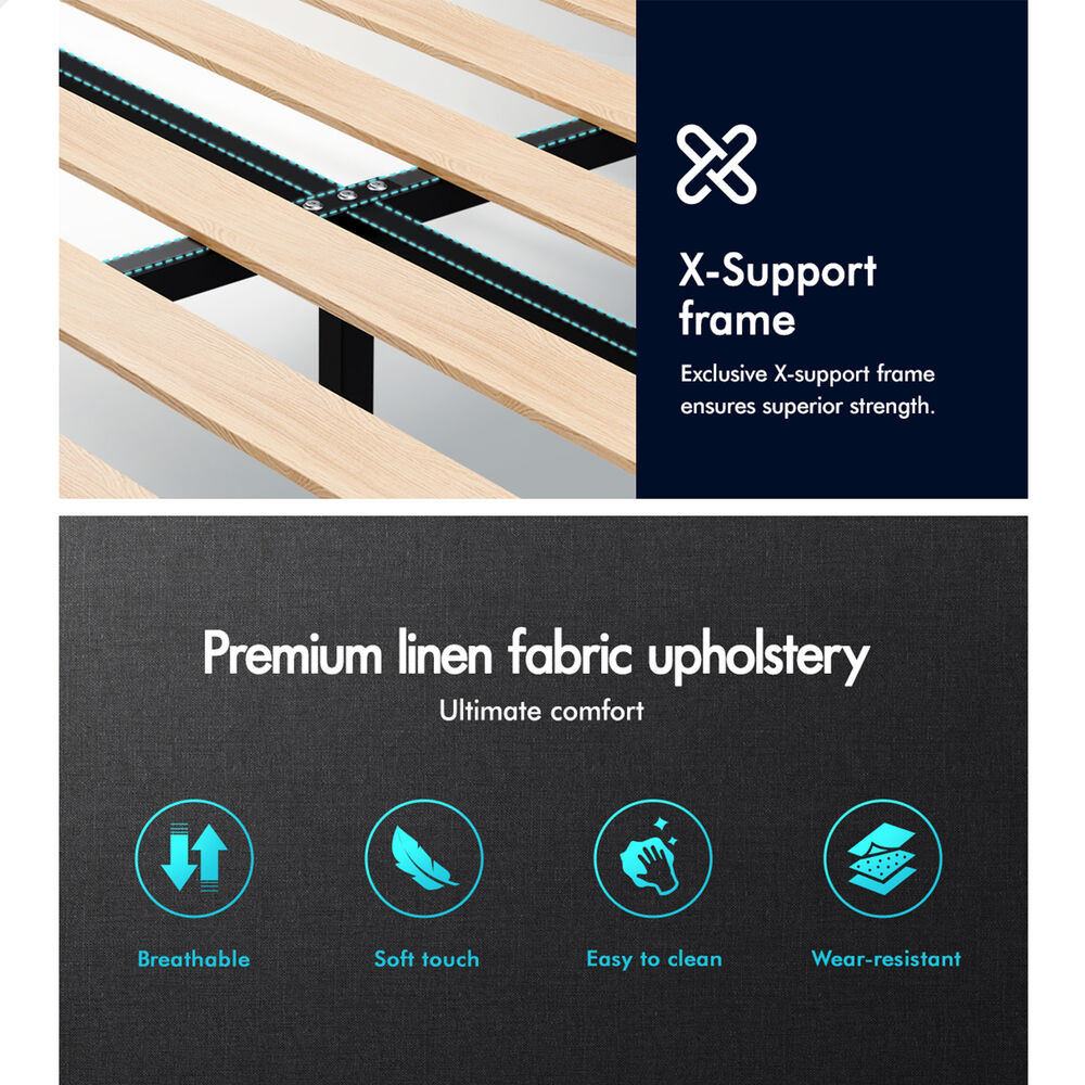 ALFORDSON Bed Frame Double Size Tufted Headboard Modern Fabric Charcoal Meduna