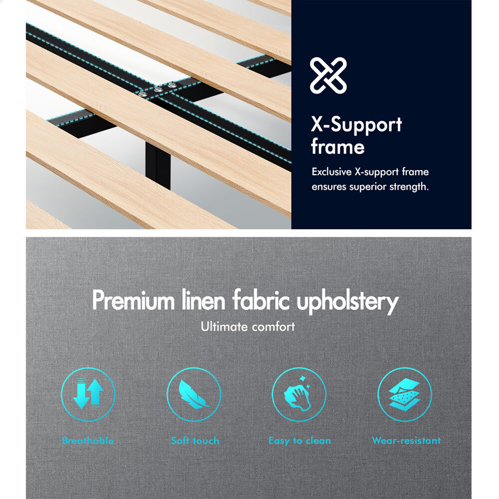 ALFORDSON Bed Frame Double Size Tufted Headboard Modern Fabric Grey Meduna