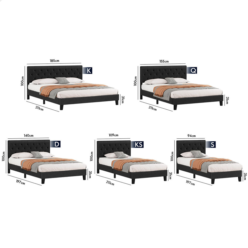 ALFORDSON Bed Frame King Size Tufted Headboard Modern Fabric Charcoal Meduna