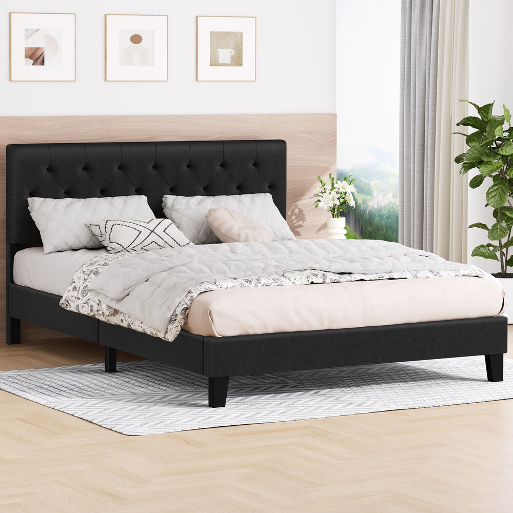 ALFORDSON Bed Frame King Size Tufted Headboard Modern Fabric Charcoal Meduna