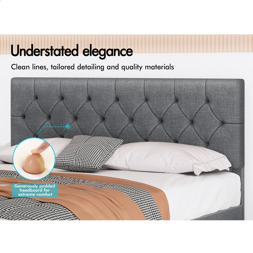 ALFORDSON Bed Frame King Size Tufted Headboard Modern Fabric Grey Meduna