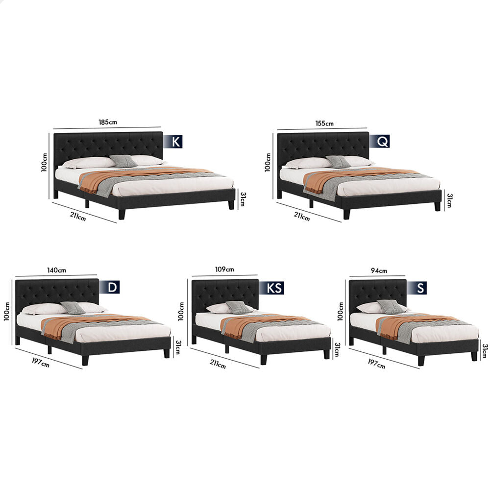 ALFORDSON Bed Frame King Single Tufted Headboard Modern Fabric Charcoal Meduna