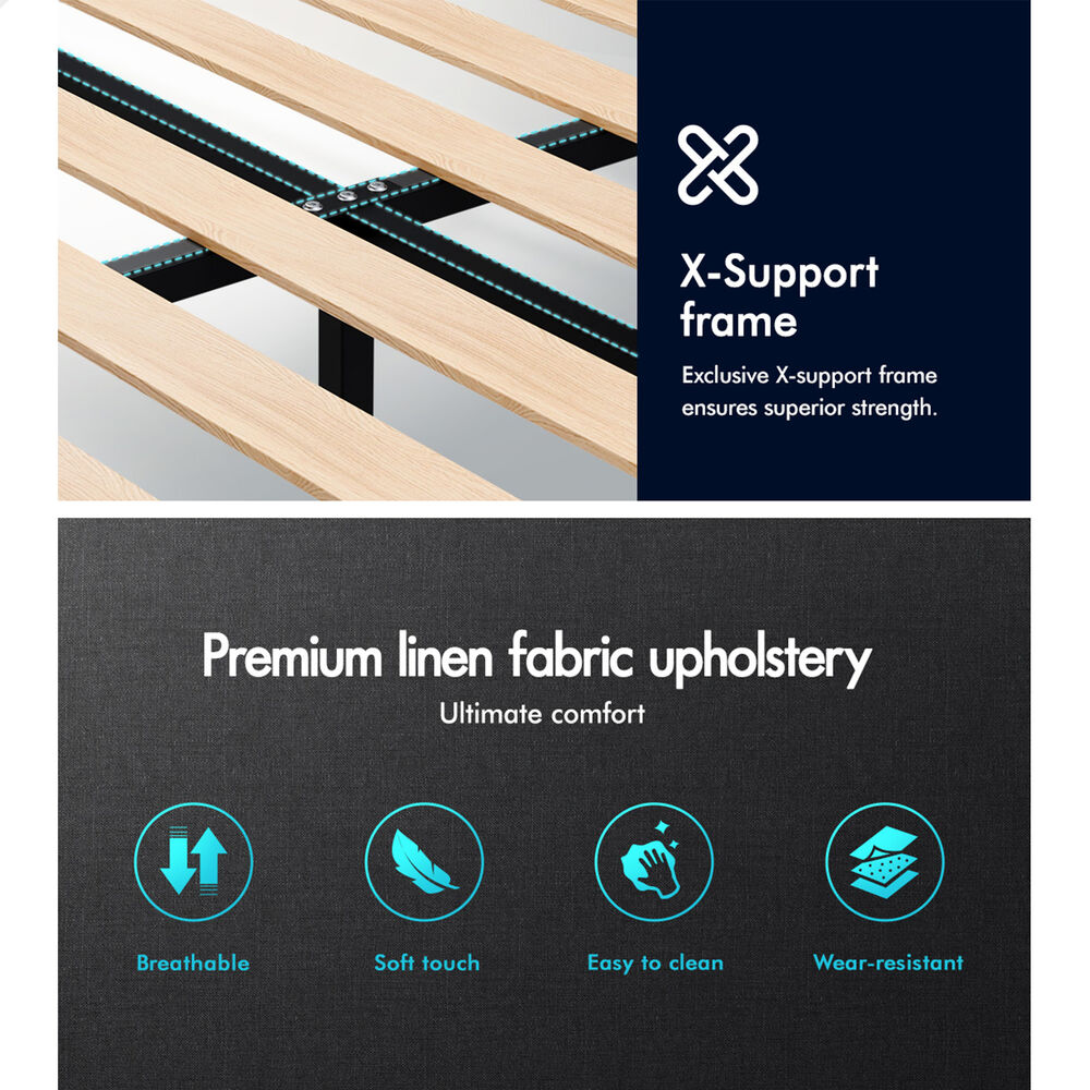 ALFORDSON Bed Frame King Single Tufted Headboard Modern Fabric Charcoal Meduna