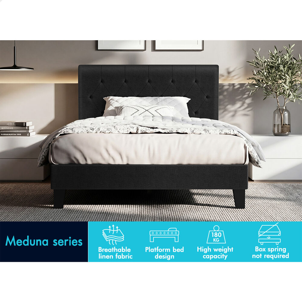 ALFORDSON Bed Frame King Single Tufted Headboard Modern Fabric Charcoal Meduna
