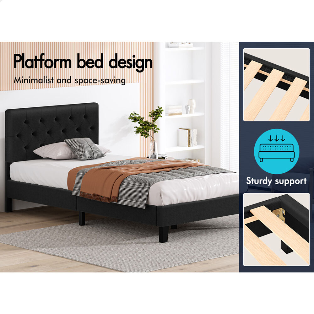 ALFORDSON Bed Frame King Single Tufted Headboard Modern Fabric Charcoal Meduna