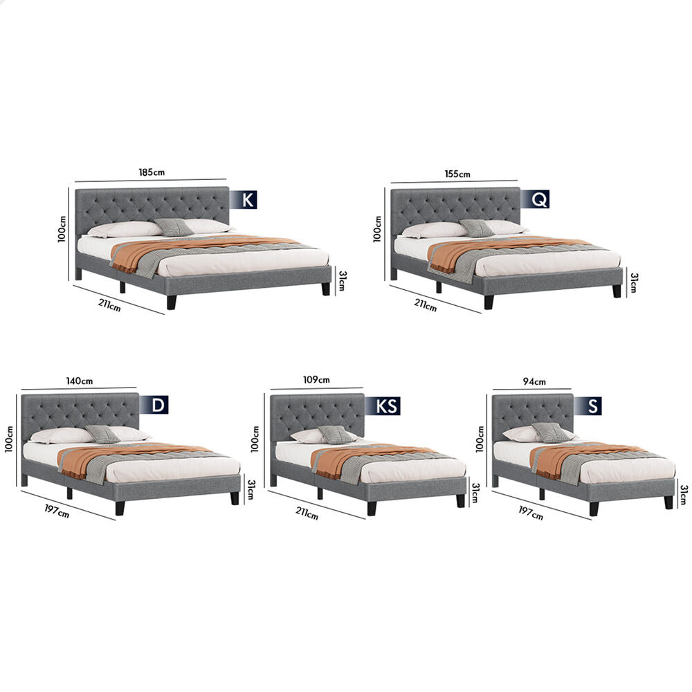 ALFORDSON Bed Frame King Single Tufted Headboard Modern Fabric Grey Meduna